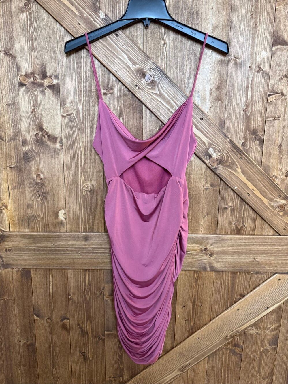 Saints + Secrets Women’s Large Pink Ruched Cutout Bodycon Midi Dress Cowl Neck (